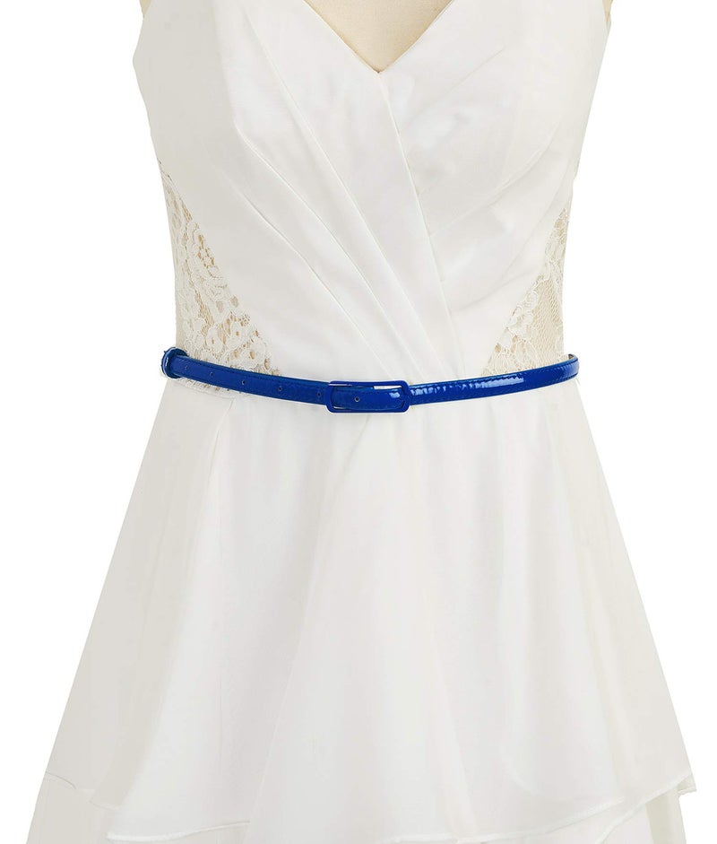 Selighting Women's Solid Color Faux Leather Skinny Belts for Dresses (One Size, Royal Blue) - Image 1